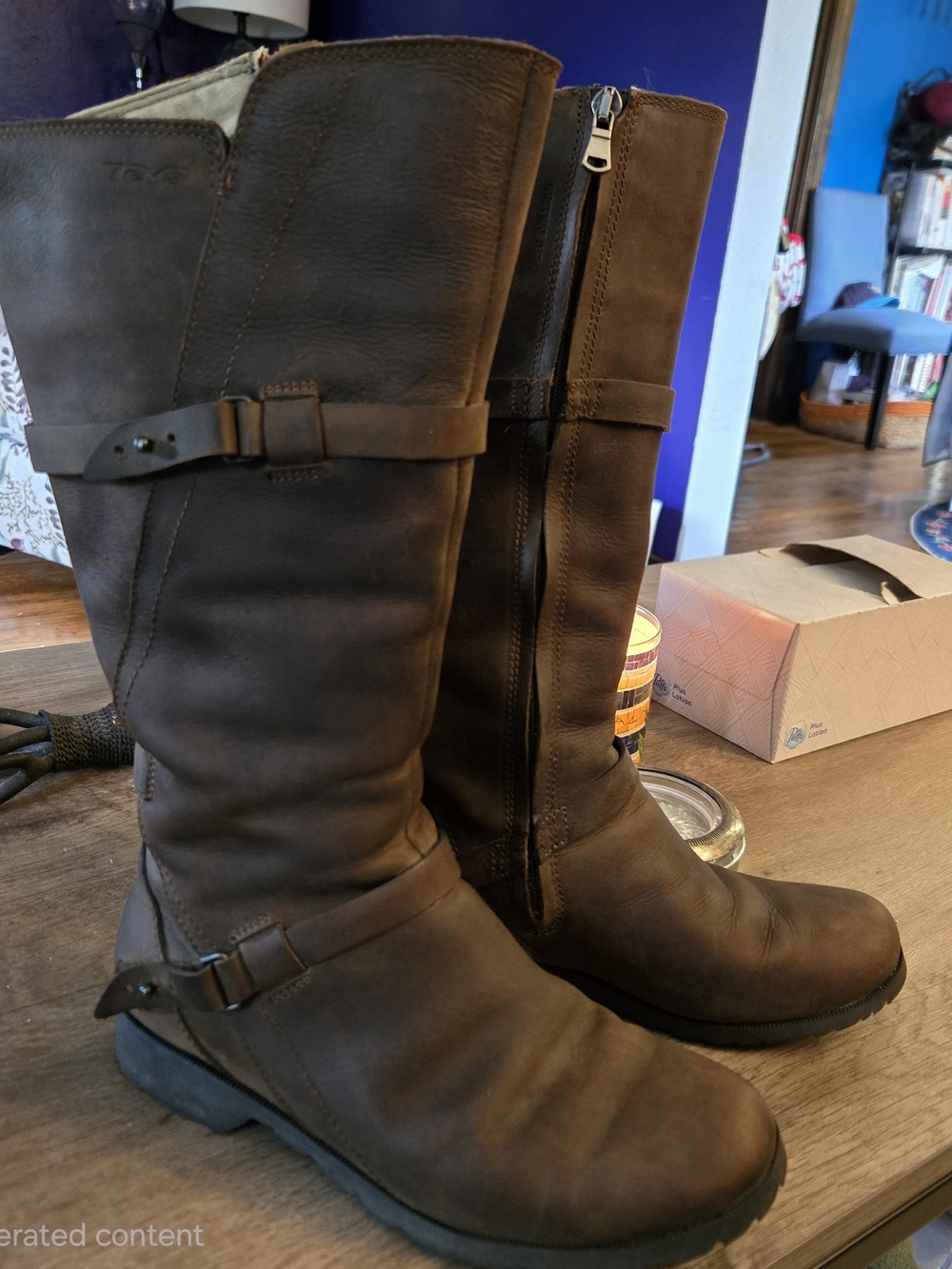 Teva Brown Leather Knee Boots with Side Zipper